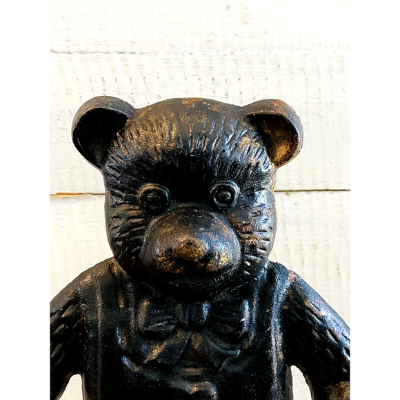 Vintage Heavy Cast Iron Teddy Bear Door Stop 8.625" Tall - Picture 2 of 10